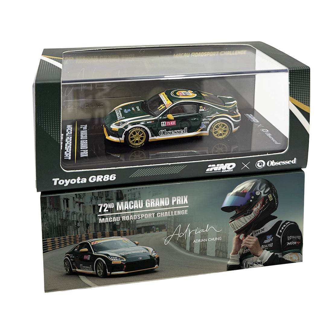 Obsessed x Inno64 x Adrian Chung Toyota GR86 1:64 Scale Model Car (72nd Macau Grand Prix)